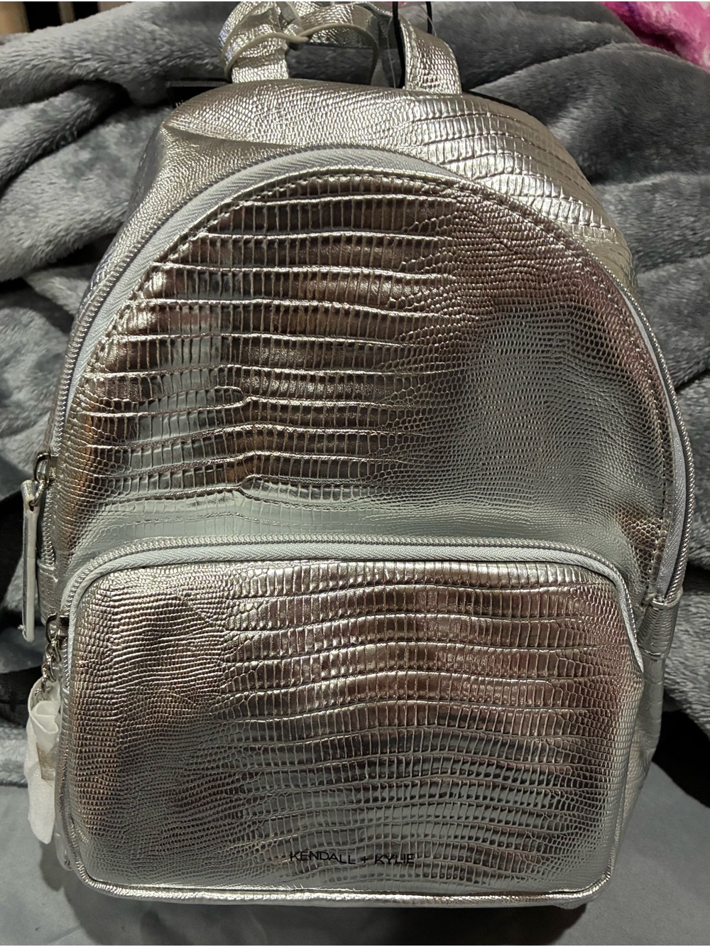 Kendall & Kylie Metallic Silver Textured Mini Backpack